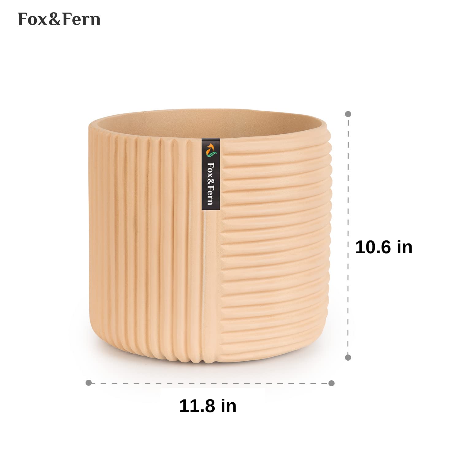 Fox & Fern Flower Pot, 12 Inch Plant Pots Indoor, 12 Inch Planters for Indoor Plants, 12 Inch Pots for Plants - 3D Line Texture - Polystone - Including Drainage Plug – Sand Finish - 12 Inch Planter