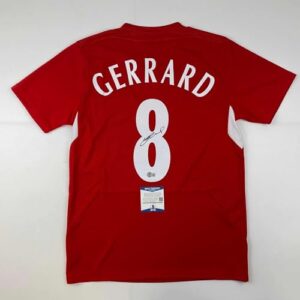 autographed/signed steven gerrard liverpool red soccer jersey beckett bas coa