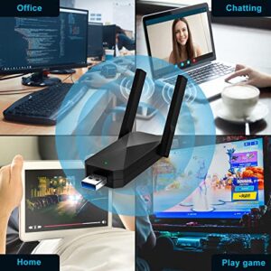 USB WiFi 6 Adapter for PC, AX1800 USB3.0 Wireless WiFi Adapter for Desktop PC with 5G/2.4G High Gain Antenna, Drive Free 1800Mbps Dual Band WiFi Dongle, PC WiFi Adapter Only Support Win10/11