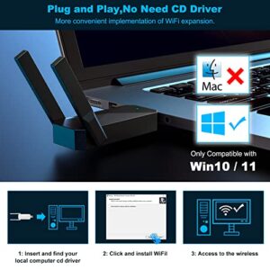 USB WiFi 6 Adapter for PC, AX1800 USB3.0 Wireless WiFi Adapter for Desktop PC with 5G/2.4G High Gain Antenna, Drive Free 1800Mbps Dual Band WiFi Dongle, PC WiFi Adapter Only Support Win10/11