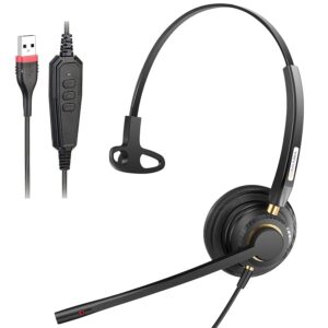 arama usb headset with microphone, computer headset with noise cancelling mic, ultra comfort hd stereo sound wired headphones with in-line controls for pc laptop home office skype zoom uc call center