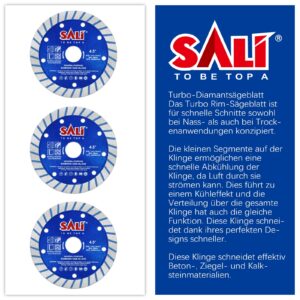 Sali 3pcs Diamond Blade for Angle Grinder Masonry Saw 4-1/2"* 5/8" Turbo Diamond Cutting Wheel for Tile, Marble, Granite, Brick, Paving Flag, Concrete, Ceramic & Kerb with 7/8" and 0.79" arbor adapter