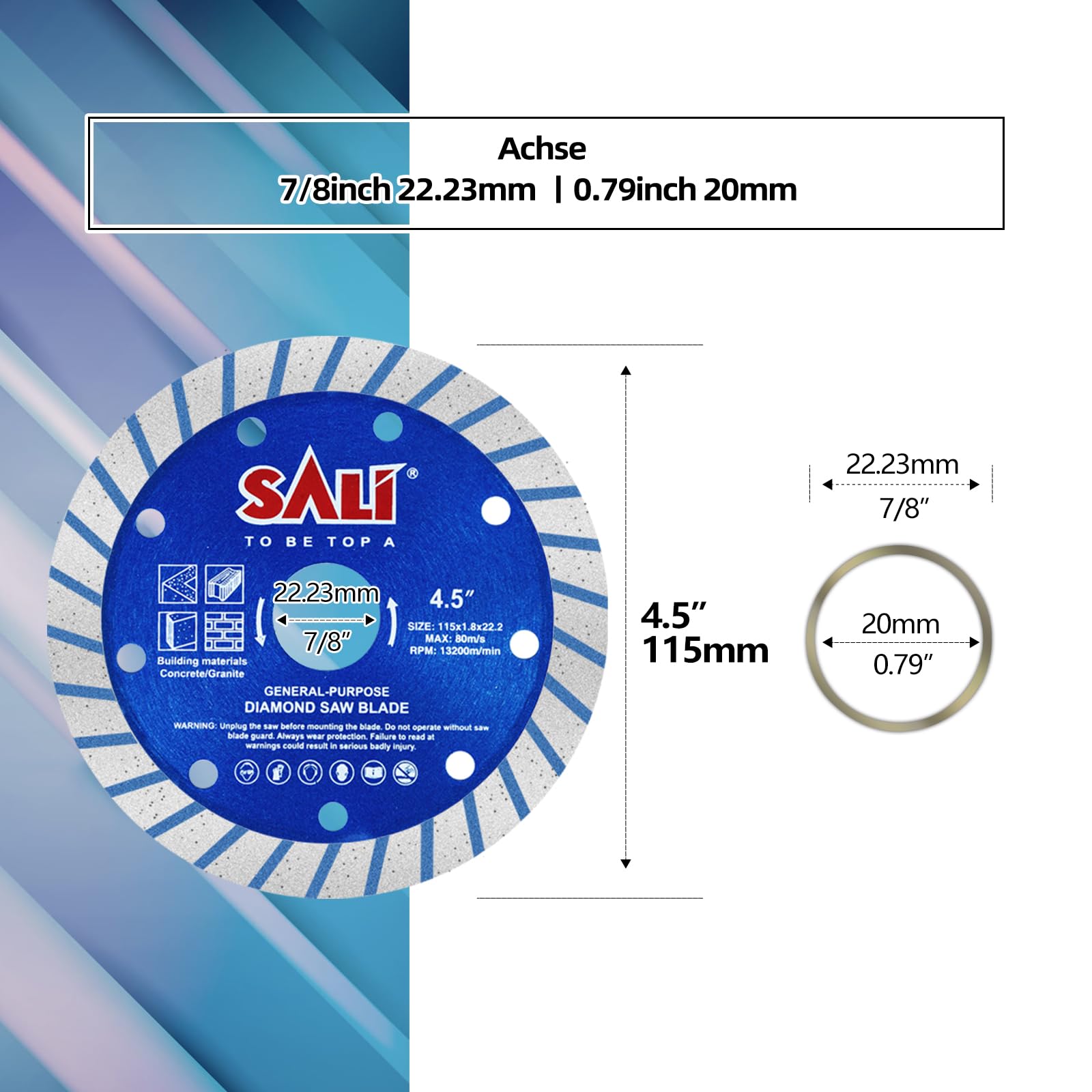 Sali 3pcs Diamond Blade for Angle Grinder Masonry Saw 4-1/2"* 5/8" Turbo Diamond Cutting Wheel for Tile, Marble, Granite, Brick, Paving Flag, Concrete, Ceramic & Kerb with 7/8" and 0.79" arbor adapter