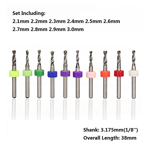 VIEUE Drill Bits PCB Drill Bits 10pcs 2.1-3.0mm 1/8" Shank Tungsten Carbide Gun Drill for PCB Printed Circuit Board Drilling Tools (Color : PCB3.05 10PCS)