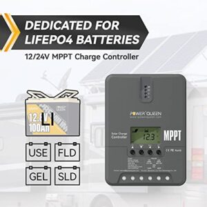 Power Queen 12/24V 30 Amp MPPT Solar Charge Controller and Bluetooth Adapter, Support Remote Monitoring, Default for LiFePO4 Batteries and Compatible with Sealed, Flooded, Gel and Lead-Acid Battery