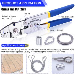 Twidec/Wire Rope Crimping Tool Up To 2.2mm Swaging Tool With 160PCS 1/16''Aluminum Crimping Loop Sleeve And 66FT 1/16'' 304 stainless steel Wire Rope 12PCS Wire Rope Thimbles Kit N-022-4K