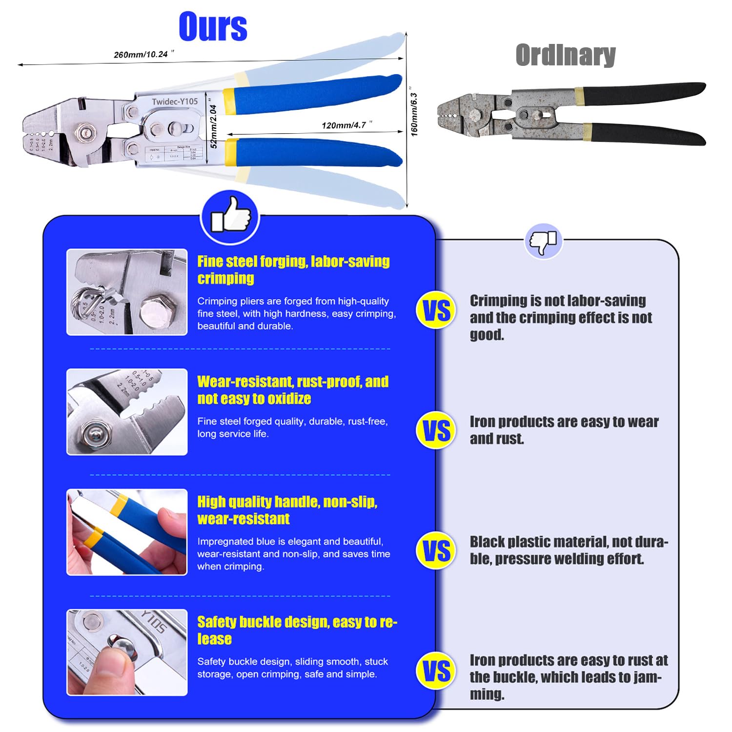 Twidec/Wire Rope Crimping Tool Up To 2.2mm Swaging Tool With 160PCS 1/16''Aluminum Crimping Loop Sleeve And 66FT 1/16'' 304 stainless steel Wire Rope 12PCS Wire Rope Thimbles Kit N-022-4K