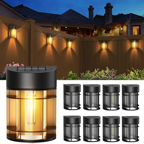 Mancra 8 Pack Solar Fence Lights, LED Solar Outdoor Lights Waterproof Solar Deck Lights Patio Decor for Outside Yard Porch Driveway, 3000K