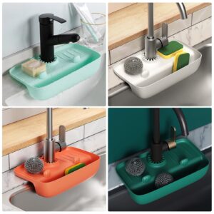 POROPL Kitchen Faucet Splash-Proof Draining Rack - Sink Water Collection Pad Non-Slip Countertop Pad, Kitchen Rag Sponge Wipe Draining Storage Rack Kitchen Bathroom Gadgets (Green)…