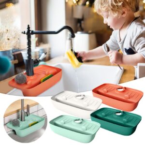 POROPL Kitchen Faucet Splash-Proof Draining Rack - Sink Water Collection Pad Non-Slip Countertop Pad, Kitchen Rag Sponge Wipe Draining Storage Rack Kitchen Bathroom Gadgets (Green)…