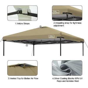 KAMPKEEPER 10x10 Pop Up Canopy Tent Top Replacement Cover Roof with Air Vent, Polyester UV 30 Waterproof for Outdoor Garden Patio Pavilion Sun Shade(Top Only) (Khaki)