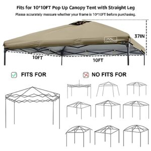 KAMPKEEPER 10x10 Pop Up Canopy Tent Top Replacement Cover Roof with Air Vent, Polyester UV 30 Waterproof for Outdoor Garden Patio Pavilion Sun Shade(Top Only) (Khaki)