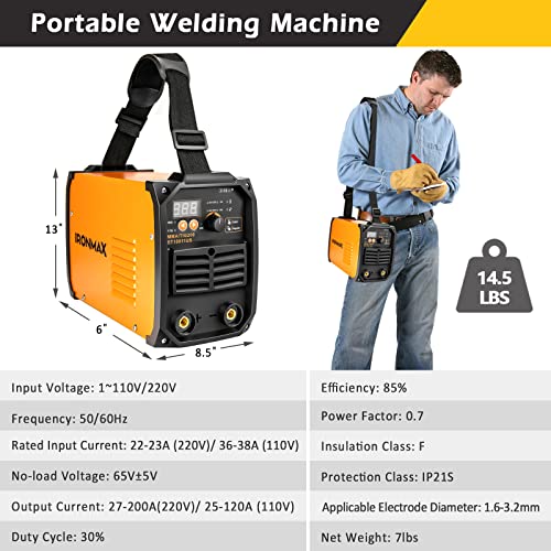 Happytools 200A MMA/TIG Welding Machine, 2 in 1 Portable Inverter ARC Welder with Adjustable Strap and Face Shield, 110/220V Stick Welder Welding Stainless Steel Iron Carbon Steel Metal