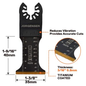 JORGENSEN 5 Pack Oscillating Saw Blades, Bi-Metal Multitool Blades with 2 Adapters, Titanium Coated Universal Multi Oscillating Tool Blade Kits for Plunge/Flush Cut to Multi-Material