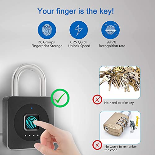 eLinkSmart Gym Locker Padlock - Fingerprint Mobile APP Unlock Remote Management: Outdoor Waterproof Keyless Biometric Padlock for Gym Luggage Bags Locker Storage Tool Box Gun Case Footlocker Lock