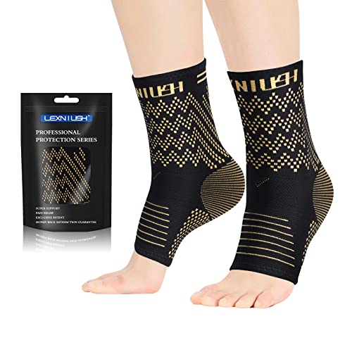 Lexniush Copper Ankle Brace Support for Men & Women (Pair), Best Ankle Compression Sleeve Socks for Plantar Fasciitis, Sprained Ankle, Achilles Tendonitis, Joint Pain Relief, Injury Recovery, Sports