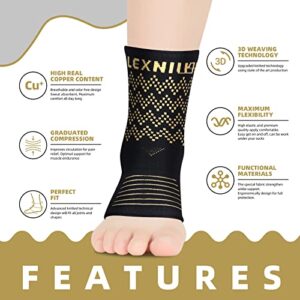 Lexniush Copper Ankle Brace Support for Men & Women (Pair), Best Ankle Compression Sleeve Socks for Plantar Fasciitis, Sprained Ankle, Achilles Tendonitis, Joint Pain Relief, Injury Recovery, Sports
