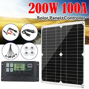 Paddsun 200W 12V Solar Panel Battery Charger Kit Monocrystalline PV Module for Car RV Marine Boat Caravan Off Grid System with 100A Charge Controller+Extension Cable