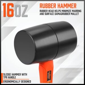 HORUSDY 2-Piece Rubber Mallet, 16oz Rubber Mallet Hammer and 35mm Double-Faced Soft Mallet, Fiberglass Rubber Mallet Handle