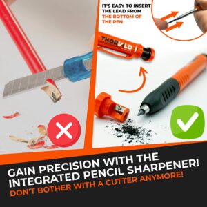 THORVALD New 2-in1 Carpenter Pencils winth Finger Grip for Carpenter (Incl. 7 Leads + Sharpener) Solid Mechanical Pencils with Fine Point/Best Marking tools Construction/Carpenters/Scriber