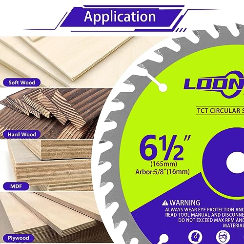 6-1/2 Inch Circular Saw Blade with 5/8 Inch Arbor, 40T Wood Cutting Disc for Various Wood Plastic Metal Cutting (2Pcs)