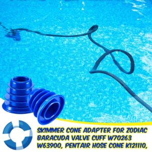 Fabbay 4 Pieces Pool Cleaner Skimmer Cone Adapter Pool Cleaner Valve Cuff Compatible with Zodiac Baracuda Valve Cuff W70263 W63900, Pentair Kreepy Krauly K121110, 1-1/2 Inch and 2 Inch Hose Cone