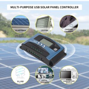 Gugxiom 100A Solar Charge Controller, 12V/24V Adaptive MPPT Tracking Charging Solar Charger Controller with LCD Display, 3 Stage Charging Dual USB Solar Panel Controller(100A)