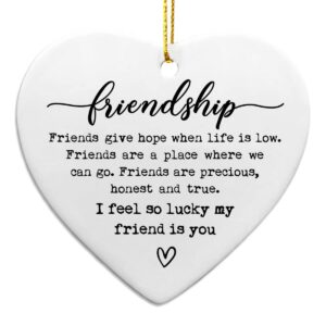 friendship ceramic heart gift, sister inspirational gift, friendship present, send love, best friend keepsake, for women, christmas gift (i feel so lucky)