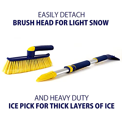 Michelin Hybrid Extendable 34-50” Snow Brush for Trucks, Ergonomic Multi-Tool, Detachable Swivel Head, Ice Scraper, Ice Pick, Non-Slip Foam Grip, Auto Window Snowbrush, Windshield Broom for Car, SUV