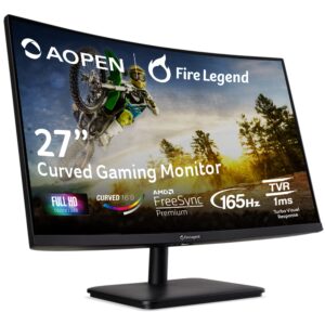 aopen 27hc5r vbiipx 27" full hd (1920 x 1080) va 1500r curved gaming-monitor | amd freesync premium | 165hz refresh rate | 1ms-tvr | hdr 10 support | ports: 1 x display port 1.4 & 2 x hdmi 2.0, black