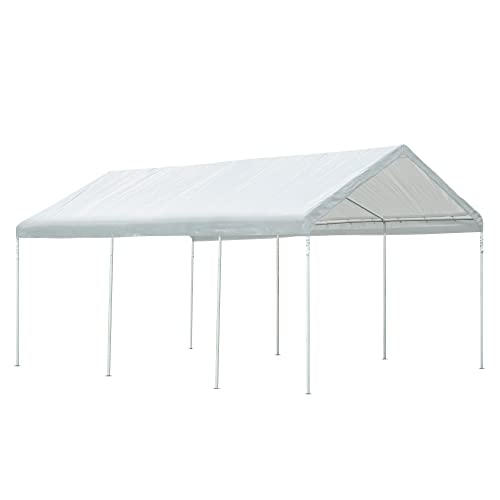 Car Canopy 12x20 Large Steel-Framed Carport and with Waterproof 50+ UPF Commercial Grade Cover and Enclosure Kit with Zippered Door