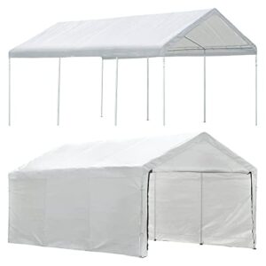 car canopy 12x20 large steel-framed carport and with waterproof 50+ upf commercial grade cover and enclosure kit with zippered door