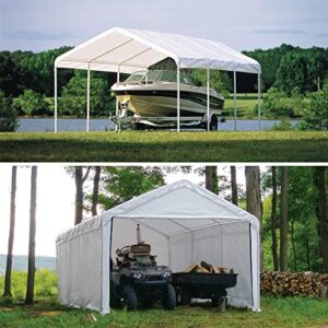 Car Canopy 12x20 Large Steel-Framed Carport and with Waterproof 50+ UPF Commercial Grade Cover and Enclosure Kit with Zippered Door