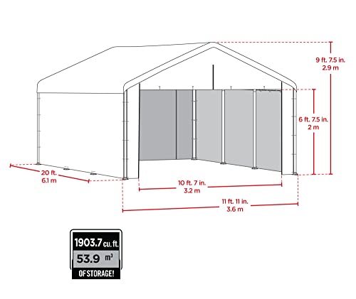 Car Canopy 12x20 Large Steel-Framed Carport and with Waterproof 50+ UPF Commercial Grade Cover and Enclosure Kit with Zippered Door