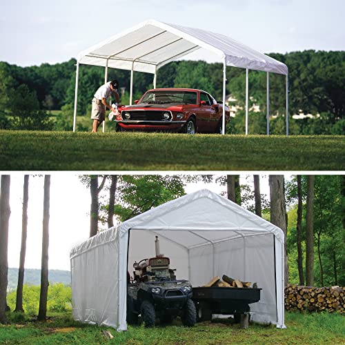 Car Canopy 12x20 Large Steel-Framed Carport and with Waterproof 50+ UPF Commercial Grade Cover and Enclosure Kit with Zippered Door