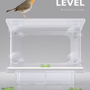 Window Bird Feeder with Strong Suction Cups, CREWOR Clear Bird House Feeders for Outside Wild Birds, Built-in Level & Removable Tray, Fits for Cardinals, Blue Jays, Bluebirds, Finches, Chickadees etc.