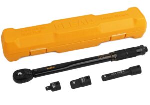 elead 3/8-inch drive click torque wrench, 10-80 ft.lb / 13.6-108.5 nm, laser engraved dual-range scale, durable crv construction, yellow