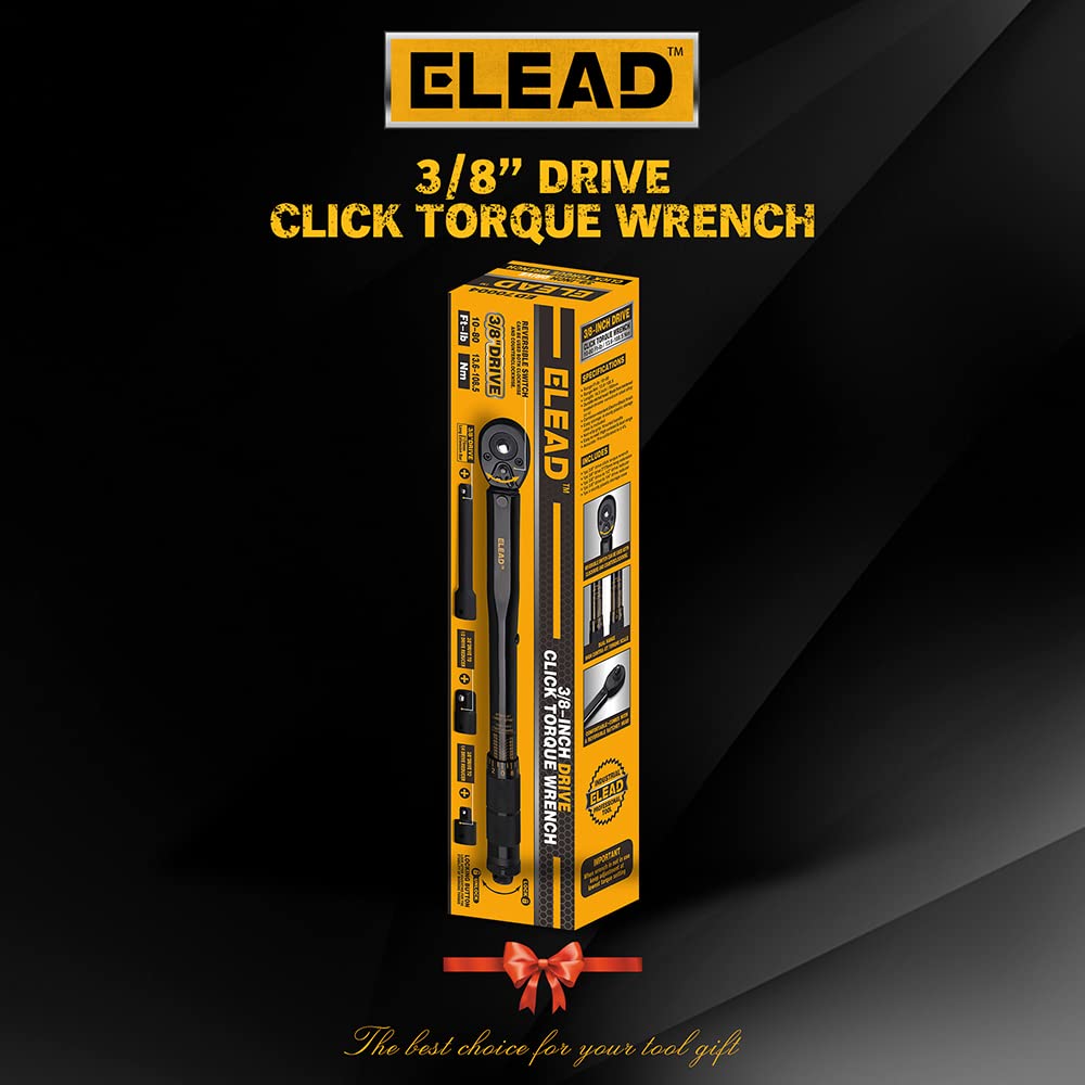 ELEAD 3/8-Inch Drive Click Torque Wrench, 10-80 ft.lb / 13.6-108.5 Nm, Laser Engraved Dual-Range Scale, Durable CRV Construction, Yellow