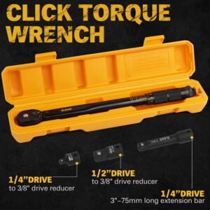 ELEAD 3/8-Inch Drive Click Torque Wrench, 10-80 ft.lb / 13.6-108.5 Nm, Laser Engraved Dual-Range Scale, Durable CRV Construction, Yellow