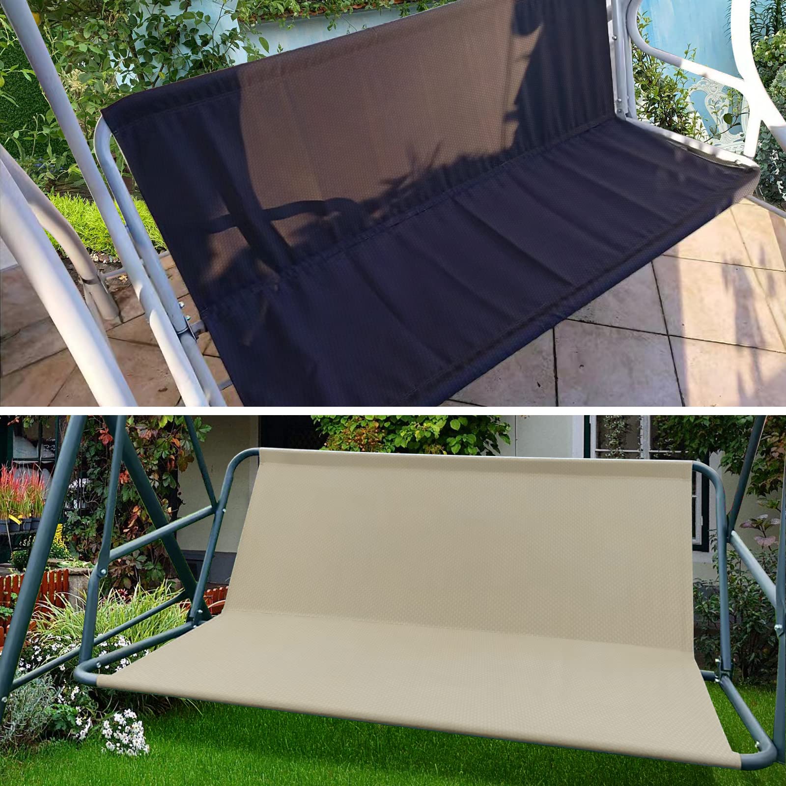 NXIEBFEK Porch Patio Swing Seat Cover, Bench Swing Replacement Covers, 600D Thicken Oxford Waterproof Fabric Swings Seat Cover for Outdoor Garden Swings Chair 58.3x19.7x19.7inch(Beige-L)