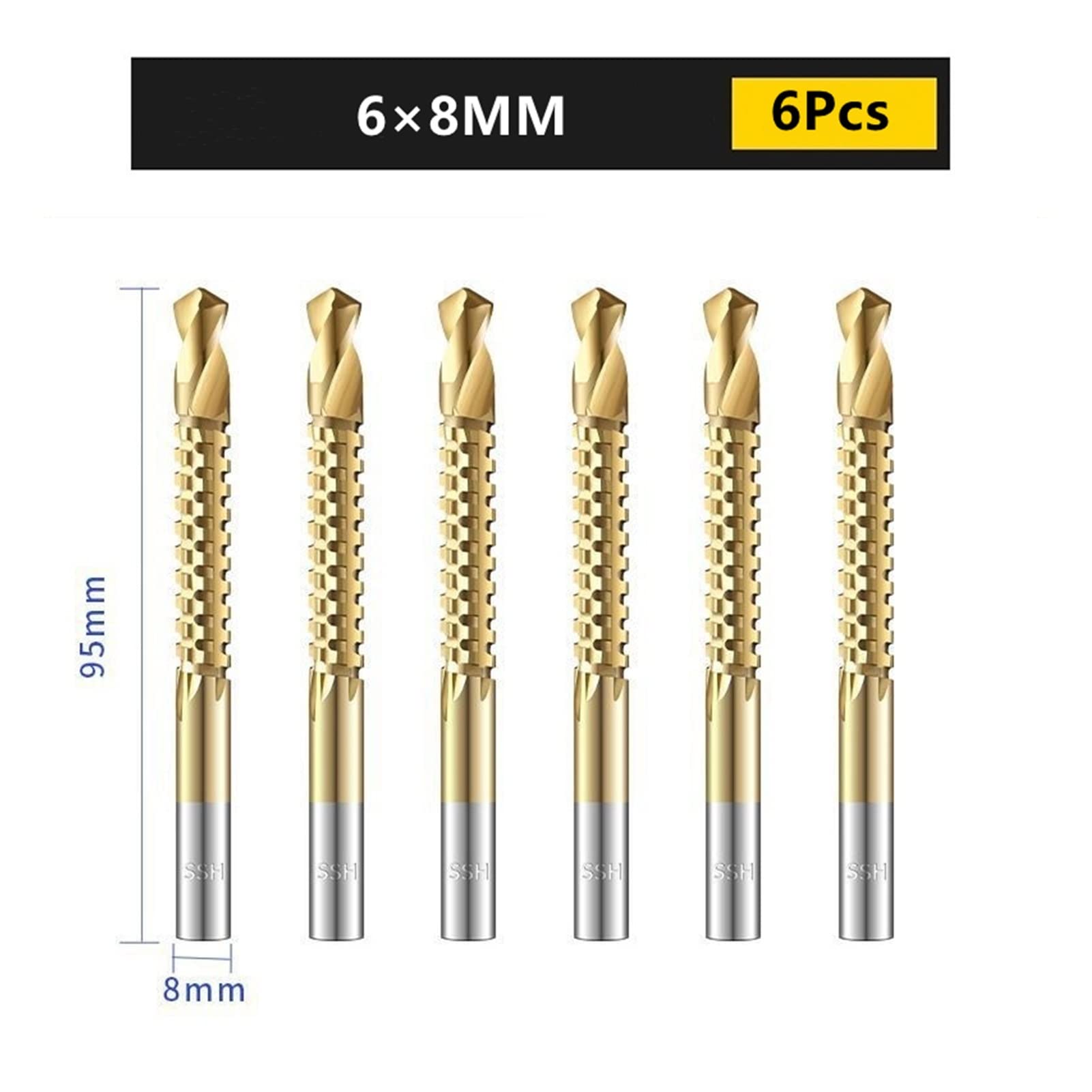 VIEUE Drill Bits 4/6 Piece Cobalt Bit Set Spiral Metric Composite Tap Bit Tap Twist Bit Wood Drill for Cutting Drilling Slotting (Color : 6Pcs8MM)