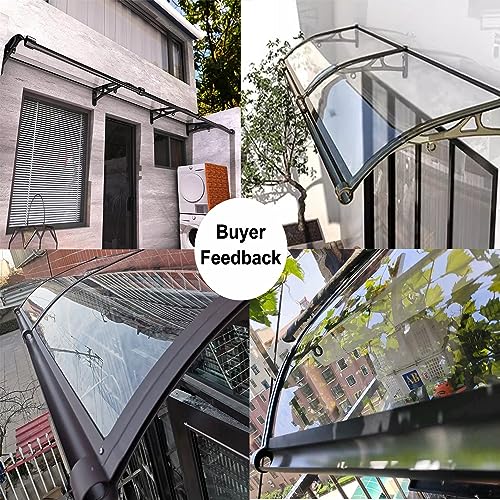 UEMMILLY Window Door Awning Canopy UPF 50+, Aluminum Black Bracket Polycarbonate Board.Front Doors/Windows Overhang Awning for Sun Shutter, UV, Rain, Snow Protection Solid Sheet