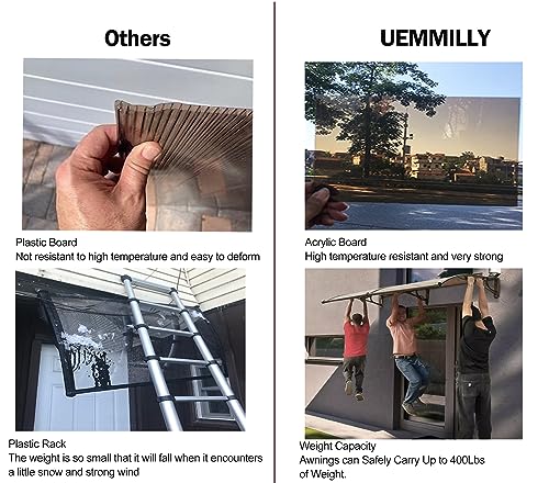 UEMMILLY Window Door Awning Canopy UPF 50+, Aluminum Black Bracket Polycarbonate Board.Front Doors/Windows Overhang Awning for Sun Shutter, UV, Rain, Snow Protection Solid Sheet