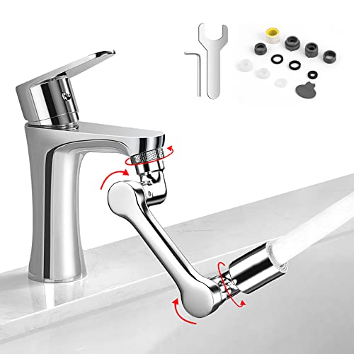 Owfeel 1440° Faucet Extender, Large-Angle Rotating Robotic Arm Water Nozzle Faucet Adaptor, Universal Splash Filter Faucet Attachment with 2 Water Outlet Modes, perfect for Bathroom Sink, Kitchen Sink