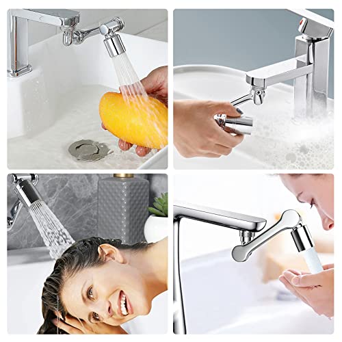 Owfeel 1440° Faucet Extender, Large-Angle Rotating Robotic Arm Water Nozzle Faucet Adaptor, Universal Splash Filter Faucet Attachment with 2 Water Outlet Modes, perfect for Bathroom Sink, Kitchen Sink