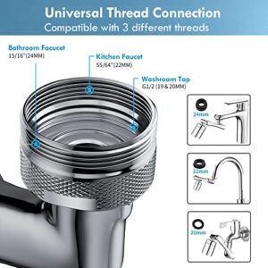 Owfeel 1440° Faucet Extender, Large-Angle Rotating Robotic Arm Water Nozzle Faucet Adaptor, Universal Splash Filter Faucet Attachment with 2 Water Outlet Modes, perfect for Bathroom Sink, Kitchen Sink