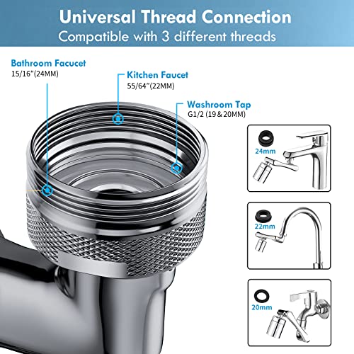 Owfeel 1440° Faucet Extender, Large-Angle Rotating Robotic Arm Water Nozzle Faucet Adaptor, Universal Splash Filter Faucet Attachment with 2 Water Outlet Modes, perfect for Bathroom Sink, Kitchen Sink