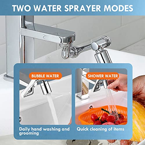 Owfeel 1440° Faucet Extender, Large-Angle Rotating Robotic Arm Water Nozzle Faucet Adaptor, Universal Splash Filter Faucet Attachment with 2 Water Outlet Modes, perfect for Bathroom Sink, Kitchen Sink