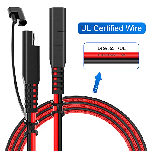 ELECTOP 15Feet 10AWG SAE to SAE Extension Cable Quick Connect Disconnect SAE Power Connector Cable Wire Harness with Dust Cap for Automotive RV Motorcycle Solar Panel SAE Plug Battery Charging Cable