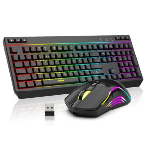 redthunder k20 wireless keyboard and mouse combo, full size anti-ghosting keyboard with multimedia keys + 7d 4800dpi optical mice, rechargeable rgb gaming/office set for pc laptop mac xbox (black)
